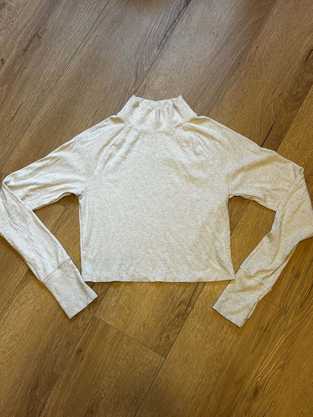 Women’s Cream Ribbed Mock Neck Long Sleeve Top
